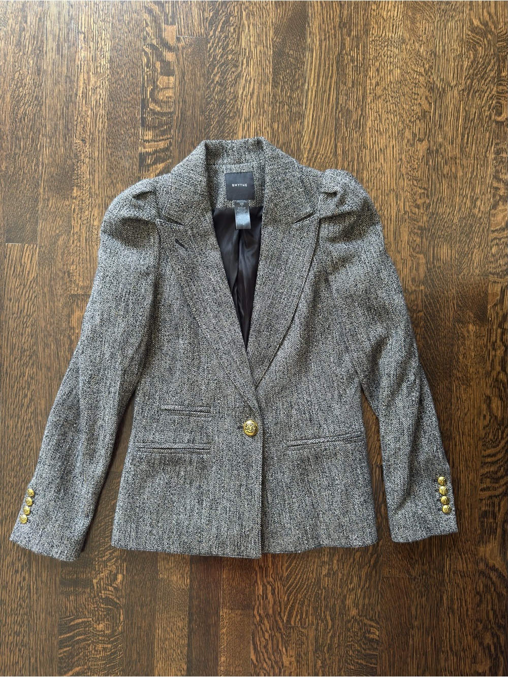 Smythe Grey Tweed Blazer with Gold Buttons